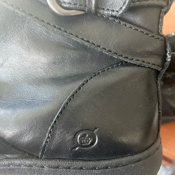 Born Leather Black Ankle Booties with Buckle Detail - Picture 9 of 11